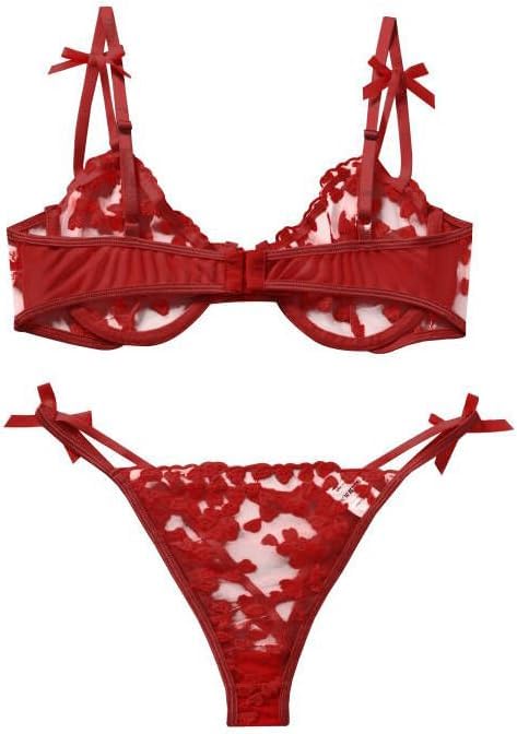 Sexy Underwire Cute Push Up Strappy Embroidered Mesh Sheer Lingerie Set See Through Panty Bra - Image 2