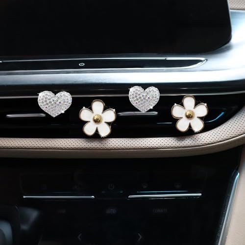 Image of 4PCS Car Air Vent Clips with Fragrance Pads, Cute Flower Air Fresheners | Daisy, Heart-Shaped Vent Clip, Car Interior Decor Charm, Car Decor Accessories, for Women and Girls, Interior Aesthetic