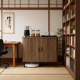 Sideboard Buffet Cabinet with Slatted Tambour Doors and Metal Legs,Nordic Sideboard Console Table with Storage, Retro Dining Buffet Server Cabinet for Kitchen Dining Room,Walnut