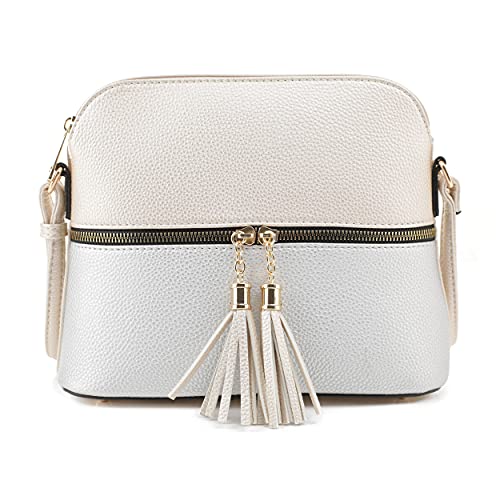 Image of SG SUGU Lunar Lightweight Medium Dome Crossbody Bag Shoulder Bag with Tassel | Zipper Pocket | Adjustable Strap