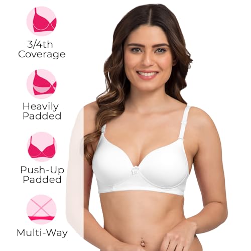 Image of Tweens - Heavily Padded Semi Push-Up Bra - Polyamide Fabric - 3 /4th Coverage, Wireless, Multiway Straps, Seamless - Everyday T-Shirt Bra