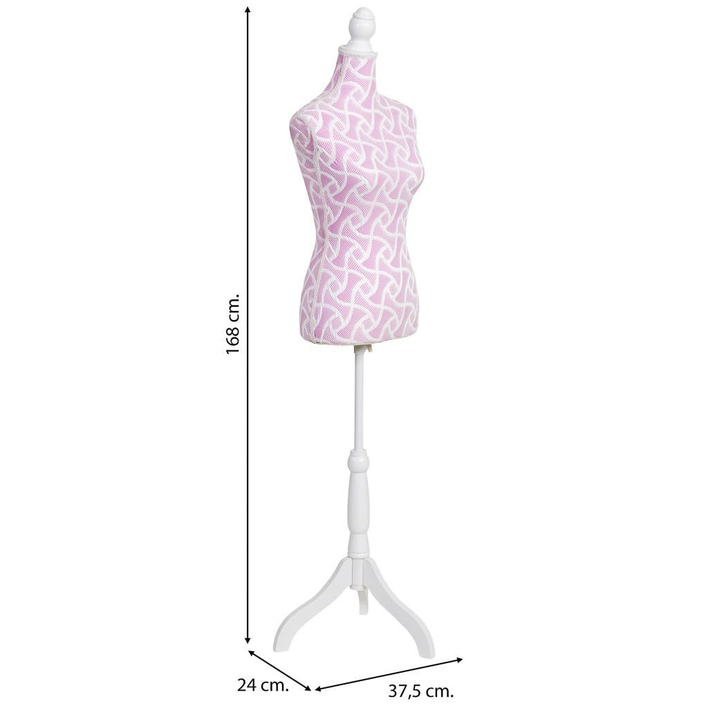 Maniquí de Madera y Espuma Forrado de Tela Rosa 24x37.5x168h cm