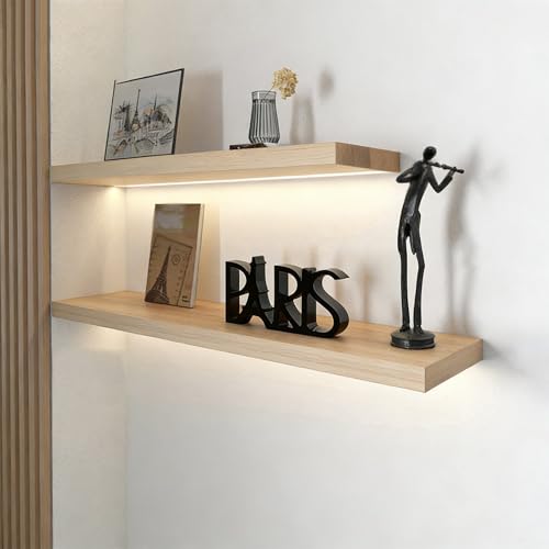 Estantes flotantes de 32 pulgadas con luz LED iluminada incorporada y soportes invisibles, estantería flotante for bares, salones, hoteles, restaurantes, complejos turísticos for exhibir fotos, libros