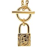 [ジュライス] ハワイアンジュエリー ネックレス レディース メンズ ステンレス パドロック スクロール 波 南京錠 マリン マンテル 金属アレルギー対応 サージカル ペンダント チェーン付き 男性用 女性用 プレゼント ペア サージカルステンレス つけっぱなしOK イエローゴールド 40cm+5cm