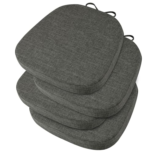 OVOV Lot de 4 coussins de chaise texturés et antidérapants pour chaises de salle à manger en métal épais avec attaches et housse amovible, 35,6 x 35,6 cm (gris foncé)