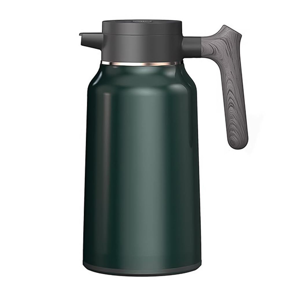 KMUD 2l Thermal Coffee Carafe Double Walled Coffee Maker, Vacuum Insulated Jug Coffee Pot with Press Button Top, Stainless Steel Thermal, Jug Thermal Jug Flask Leak Proof Dispenser(Green)