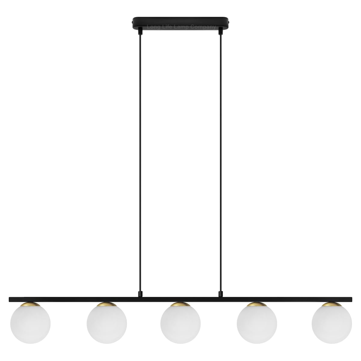 5 Lights Pendant Light Cluster Mini Glass Globe Shades Frosted Opal, Modern Black Ceiling Lamp Fixture with Brass H3086