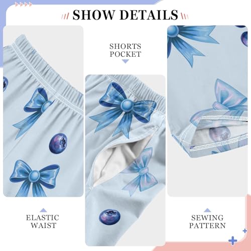 Blueberry with Blue Bows Pajama Pants Lounge Sleep Pants Elastic Waist Long Pajama Bottoms with Pockets for 6-14 Years4