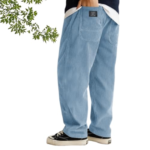 New Mokaloha Pants, Pacificozy Men's Loose Corduroy Ribbed Surface Embroidered Logo Drawstring Pocket Trousers