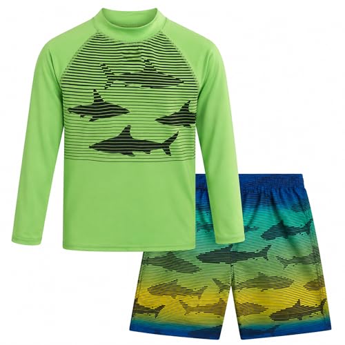 Image of Big Chill Boys Rash Guard Set - 2 Piece UPF 50+ Boys Swim Trunks & Long Sleeve Boy Swim Shirt Youth Bathing Suit Swimwear Set