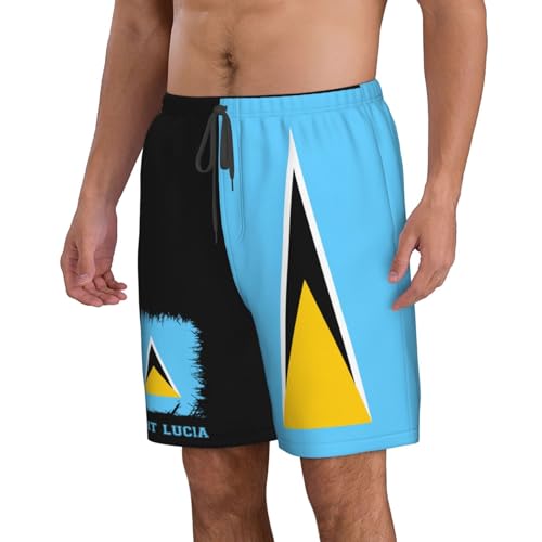 Saint Lucia Flag Men's Swim Trunks Beach Shorts Drawstring Quick Dry Running Shorts with Pockets2