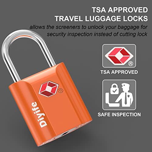 TSA Luggage Locks with Keys, [2 Pack] Diyife Security Suitcase Padlocks with Keys Heavy Duty Zinc Alloy TSA Lock Small Suitcase Locks with 4 Keys for Luggage Travel Suitcase Bag Case (Orange)