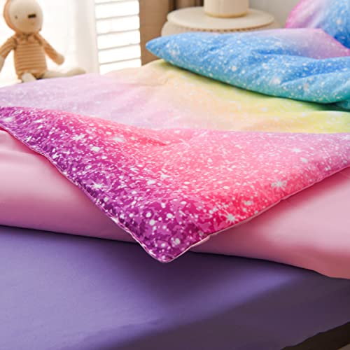 Ntbed 4 Pieces Colorful Star Glitter Toddler Bedding Set For Baby Girls, Pink Multi Gradient Printed, Includes Comforter, Flat Sheet, Fitted Sheet And Pillowcase #TOP4