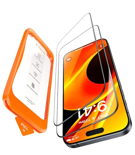 TORRAS für iPhone 14 Pro/15 für panzerglas Unzerstörbares bruchsicheres Schutzfolie Folie Schutzglas Dauerhaft 9H Glas [0 Staub 0 Blasen] Kompatibel mit Hülle 2 Stück