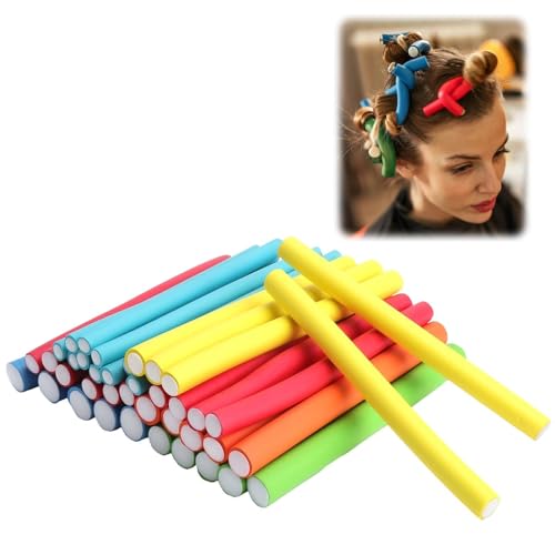 GZRXIOUS 40 Piezas Bigudies para Rizar el Pelo, Flexibles Rulos para el Pelo Varillas Twist,Rizador de Pelo sin Calor para Cabello Largo, Corto, Rizador Pelo para Dormir Durante(Color aleatorio)