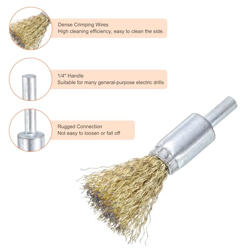 Image of uxcell 20pcs Wire Brush for Drill 5 /8 inch Dia. Abrasive Wire Wheel 1 /4 inch Round Shank Carbon Steel Cup Brush Coarse Crimped Drill Attachment for Cleaning Rust Paint Abrasive