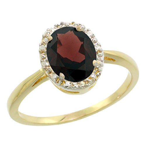 Silver City Jewelry 14K Yellow Gold Natural Garnet Diamond Halo Engagement Ring Oval 8X6Mm, Size 6 #TOP23