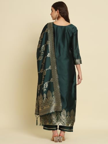 Image of VredeVogel Women's Cotton Silk Jacquard Kurta Pant Set with Banarasi Silk Dupatta