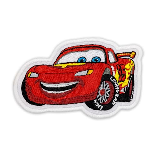 Racer Car Embroidered Patch - Kids Iron-On Cartoon Applique - Embroidered Lightning Speed Detail Durable and Easy to Apply 3.7 x 2.4 inches