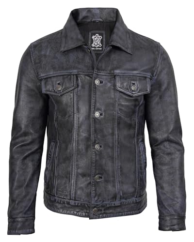 Image of fjackets Real Lambskin Vintage Trucker Leather Jacket Men - Shirt Collar Style Leather Jackets For Mens