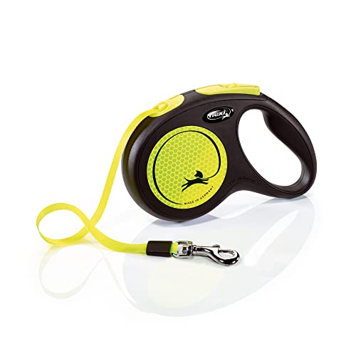 Croci Flexi New Neon Tape, Guinzaglio per cani allungabile riflettente, taglia M fino a 25 kg, lunghezza 5 Metri, Nero e giallo