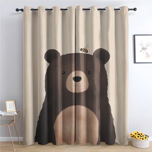 Luxfieo Bär Vorhänge Kinder Süße Cartoon Braunbär Vorhang Blickdicht Gardinen Verdunklungsvorhänge mit Ösen Thermovorhang für Wohnzimmer Schlafzimmer Fenster Deko 2er Set H 166 x B 75 cm T#355