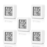 5 Mini Termometri Digitali con Igrometro per Interni, LCD Sensore Temperatura e Umidità Senza Fili, Misuratore Ambiente Alta Precisione ℃/℉ con Indicatore Comfort Smiley, per Cameretta, Ufficio e Casa