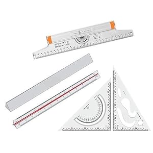 Dream Xplore Roll N Draw Ruler 30 cm, Set Square 250mm x 300mm (10″ x 12″) & Triangle Scale Ruler 30 cm/12-inch Plastic Drafting Scale Ruler Useful to Architect,Engineering Students(Set Of 3)