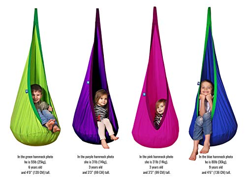 AMAZEYOU Kids Swing Hammock Pod Chair - Child's Rope Hanging Sensory Seat Nest Indoor Outdoor Use Inflatable Pillow - Great Children, All Accessories Included (Blue)