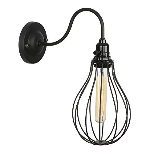 Lámpara de Pared de baño con Interruptor Industrial de Jaula de Hierro Retro de Moda Retro E27 Edison de un Solo Cabezal para Loft, Pasillo, Escalera, Alandra para Interiores y Exteriores