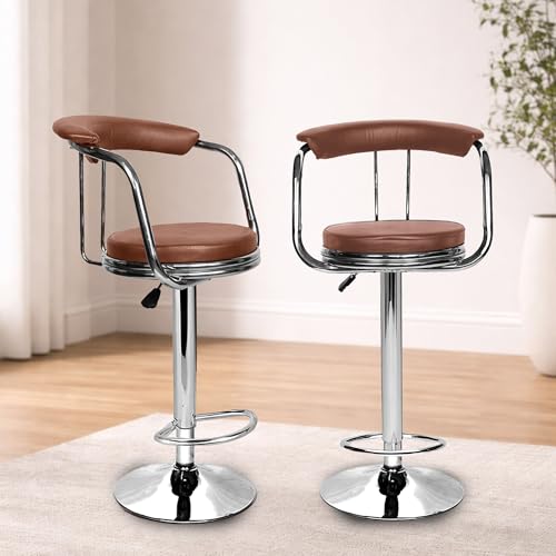 Image of ROSE Kiya Height Adjustable & Revolving Bar Stool /Kitchen Chair Suitable for Kitchen, Cafeteria, Dining, Office,Shops (2, Brown, Barstool)