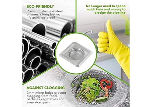 Image of Giffy 11.5cm Stainless Steel Square Kitchen Sink Strainer Jali, Anti Clogging, Vegetable Hair Catcher Basin Basket Filter Drainer for Home Office Hotel 1 Pcs