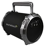 Sunstech MASSIVE-S2BK - Altavoz Portátil con Bluetooth, Micrófonos, Radio, USB, SD y Aux-In, 21 W RMS, Negro