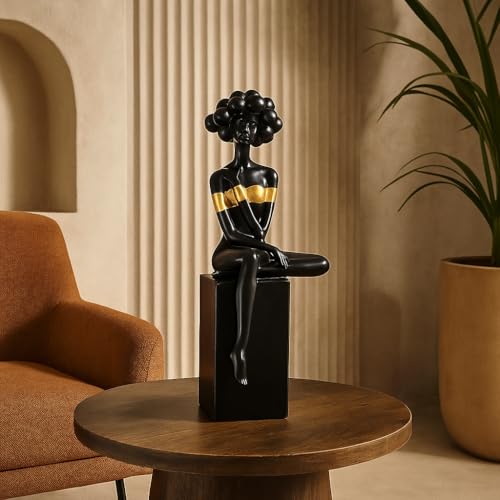 Image of Xtore Modern Abstract Woman Figurine | Resin Home Decor Accent | Unique Art Piece for Living Room, Office, or Gallery | Contemporary and Stylish Design - Black