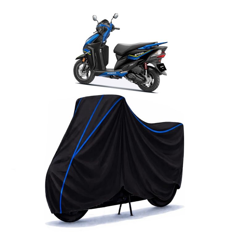 Image of Scooty Cover Water Resistant for Dio 125 Smart | Universal Scooter & Bike Cover | Heavy Duty UV Dust, Rain & Scratch Protection | Elastic Fit All Weather Indoor Outdoor | Black with Blue Piping