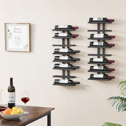 Image of Hoctieon 2-Set 8 Tier Wall Mount Wine Rack (16 Tiers), Wall Racks for Wine Bottles Display and Storage, Hanging Bottle Organizer for Living Room, Dining Room, Wine Cellar, Bar, Black
