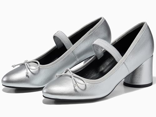 Coutgo Womens Mary Jane Shoes Bowknot Ballet Pumps Closed Toe Chunky Low Heels Dress Casual Wedding Shoes3