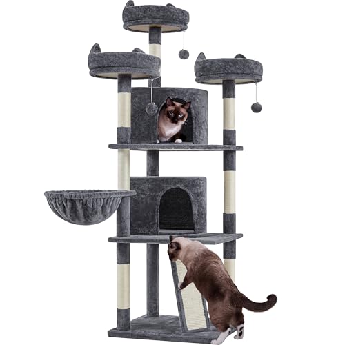 Yaheetech 175cm Multi-Level Cat Tree, Large Cat Tower with Sisal-Covered Platforms Scratching Board & Scratching Posts, Cozy Perches, Stable Cat Bed Furniture for Indoor Cats