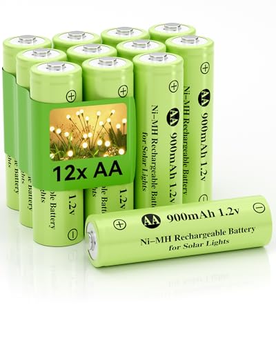 Howardly Ni-MH AA 1.2v 900mAh Rechargeable Batteries, Double A 900mAh 1.2V Rechargeable Battery Pre-Charged, High Capacity for Outdoor Solar Lights, Lawn Lamps, Step Light (AA-900mAh-12pack）