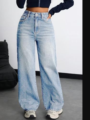 Image of KOTTY Women's High Rise Wide Leg Denim Jeans | Relaxed Fit Casual Everyday Jeans for Women