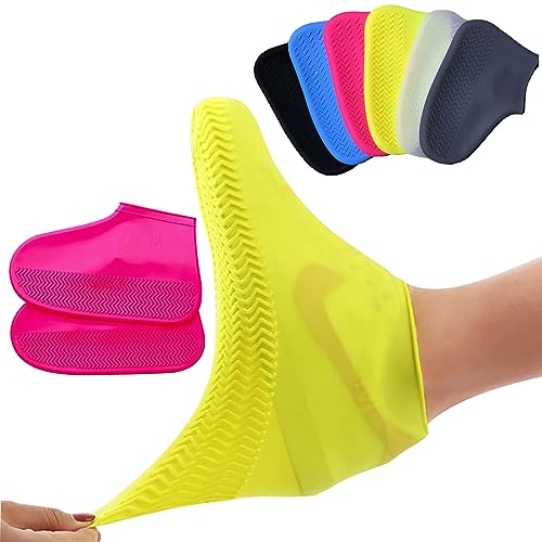 Silikon Regenüberschuhe, Silikon Überschuhe Wasserdichte Silikon Schuhüberzieher Wiederverwendbare rutschfeste Überschuhe Anti-Rutsch Schuhüberzieher für Regen, Schlammige Straßen (M, Rosa)