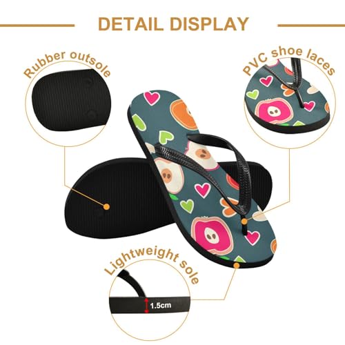 Sinestour Red Fruits Hearts Teal Flip Flops for Beach Thong Sandals Anti-slip Lightweight Beach Slippers for House Indoor Outdoor3