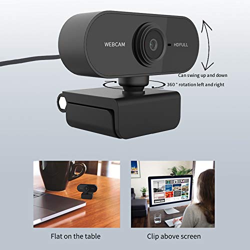 Blusea Full HD 1080P Webcam, mini câmera de computador USB microfone embutido, rotável flexível, par