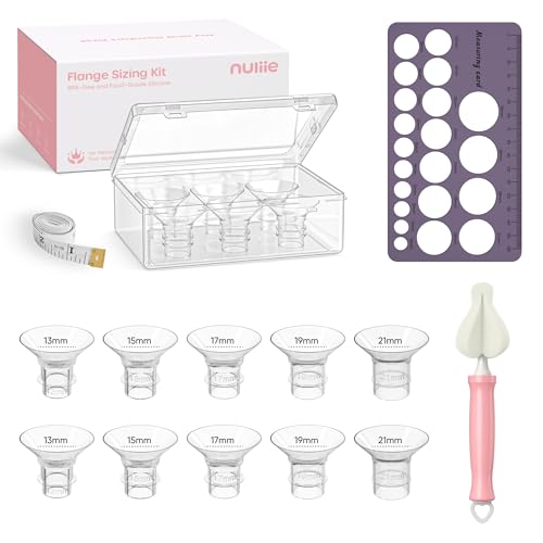 Image of Nuliie 10PCS Silicone Flanges Insert Replacement Kit, Flange Sizing Kit 13/15/17/19/21mm for 24mm Flange/Shield Breast Pumps, Pumping Essential Kit for Moms