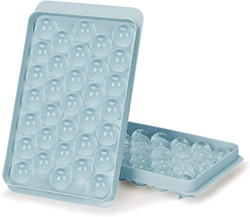 2 Pièces Bac à Glaçons Rond avec Couvercle, JRISBO Moule à Glaçons Plastique de Qualité Alimentaire sans BPA, Faire 66 Mini Glaçons à La Fois Ice Cube Tray pour Whisky, Boissons Cover