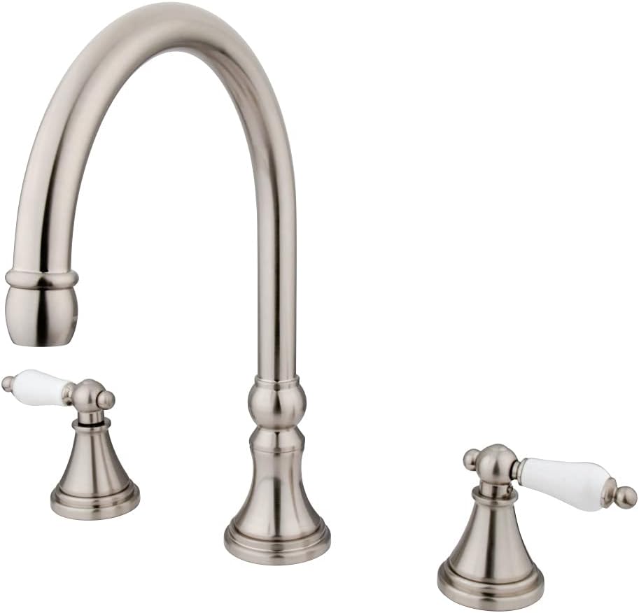 Kingston Brass KS2348PL Heritage Roman Tub Filler with Porcelain Lever Handle, Brushed Nickel
