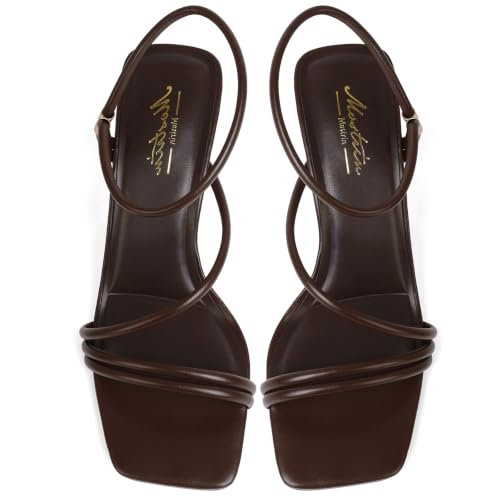 Image of Mostrin Womens Sandals Strappy Heels for Women Ankle Strap Lace Up Heels Square Open Toe Heels Tie Up Stiletto High Heeled Sandals for Prom, Party, Daily Wear