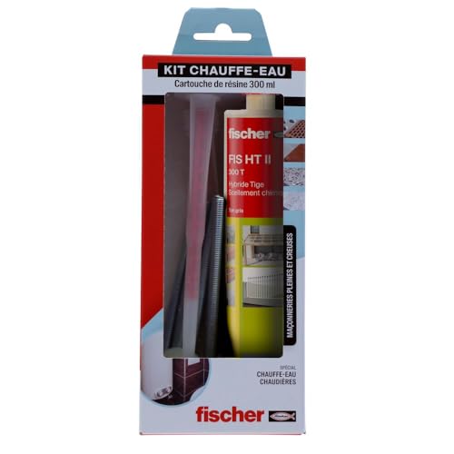fischer - Kit de scellement pour chauffe-eau - 1 cartouche de 300 ml, 2 embouts mélangeurs, 4 tamis 16x130, 4 tiges filetées 10x160, 4 écrou nylon diam. M10