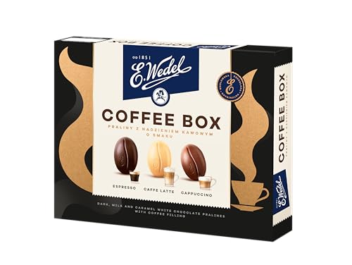 E.Wedel Coffee Chocolate Gift Box | Chocolates Pralines 100g / 3.5oz Assorted Espresso Cappuccino & Caffe Latte Chocolates | Premium Pralines with Coffee Filling | chocolate Box