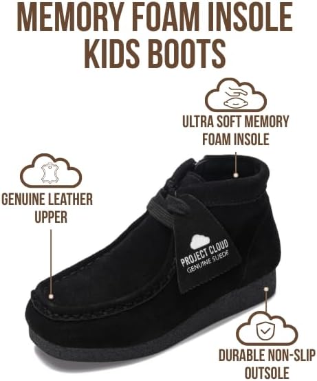 Project Cloud Kids Boots 100% Genuine Leather Chukka Non-Slip Fall Shoes Girls Boots for Kids with Memory Foam Insole & Gum Rubber Sole Boys & Girls Shoes (Kids Wallyboot) - Image 3